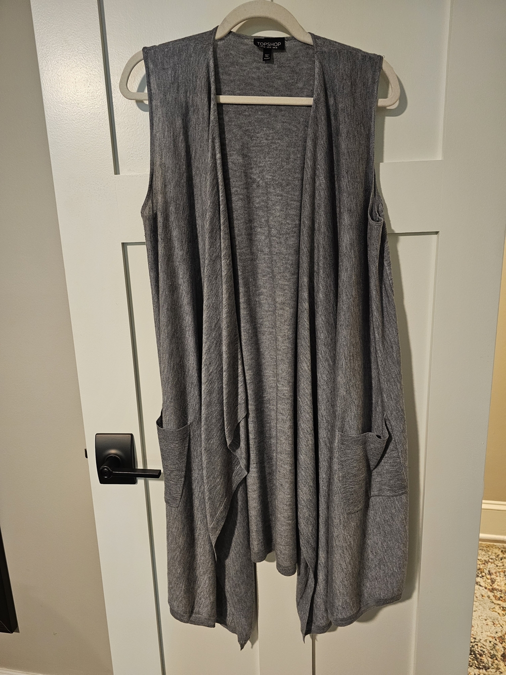Topshop Gray Sleeveless Drape Open-Front Cardigan Vest